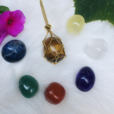 Quadrangle mesh natural crystal necklace