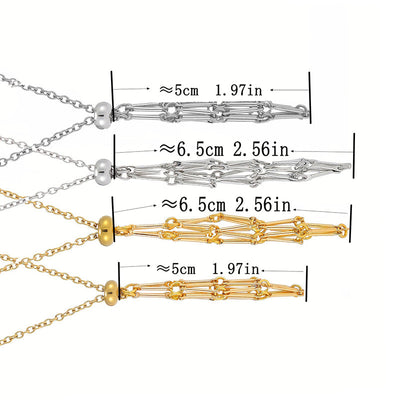 Metal bamboo necklace woven cage pendant