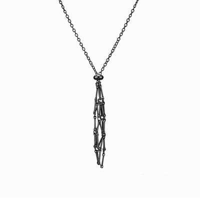 Metal bamboo necklace woven cage pendant