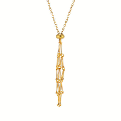 Metal bamboo necklace woven cage pendant