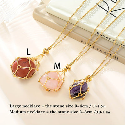 Metal bamboo necklace woven cage pendant
