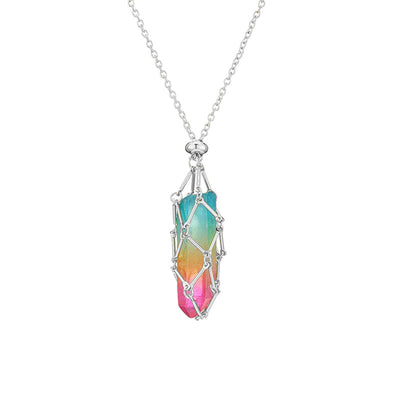 Natural crystal rough stone net pocket necklace