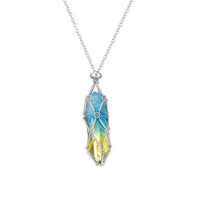 Natural crystal rough stone net pocket necklace