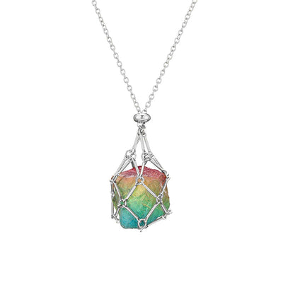 Natural crystal rough stone net pocket necklace