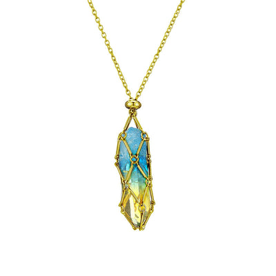 Natural crystal rough stone net pocket necklace