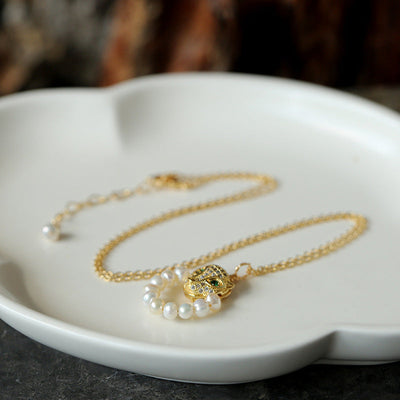 Leopard Head Natural Freshwater Pearl Necklace Earrings