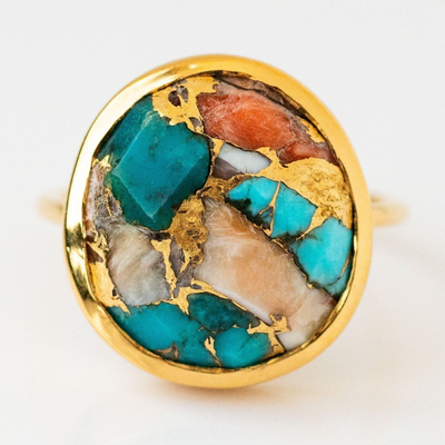 Natural stacked turquoise agate Ring