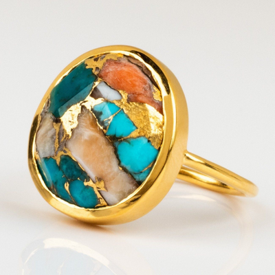 Natural stacked turquoise agate Ring