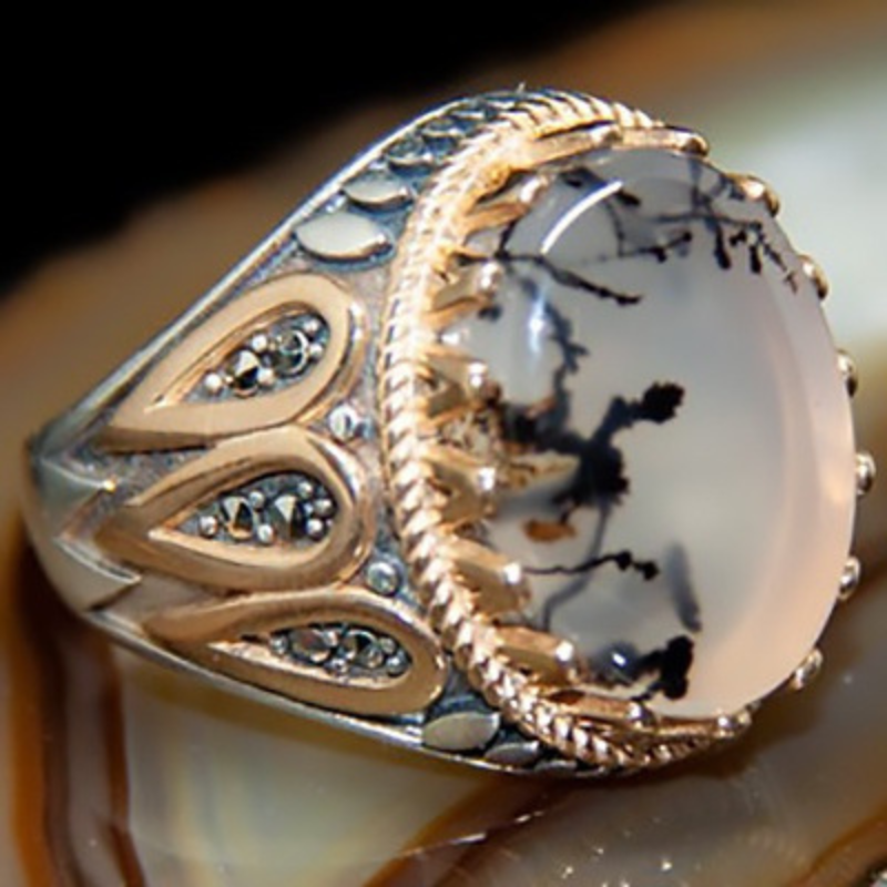 Ink and wash agate jade ring
