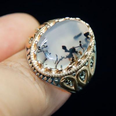 Ink and wash agate jade ring