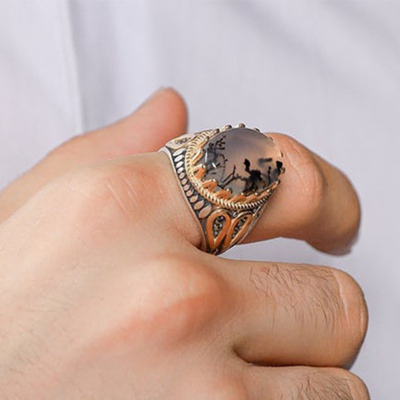 Ink and wash agate jade ring