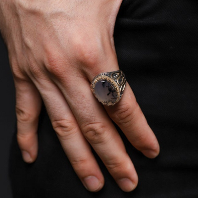 Ink and wash agate jade ring