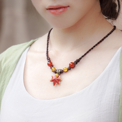 Maple Leaf ? Agate Woven Necklace