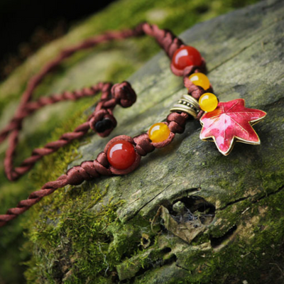 Maple Leaf ? Agate Woven Necklace