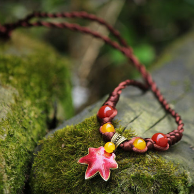 Maple Leaf ? Agate Woven Necklace