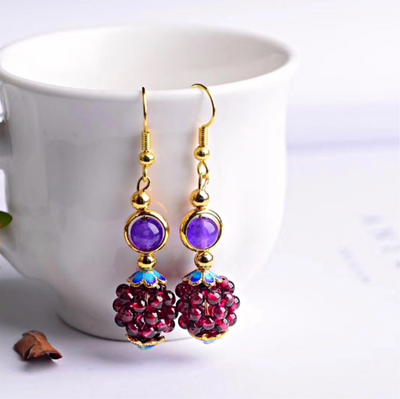 Natural Garnet Stone Blackberry Earrings Deegnt