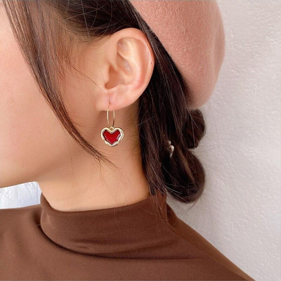 Red Heart Pendant Earrings Deegnt