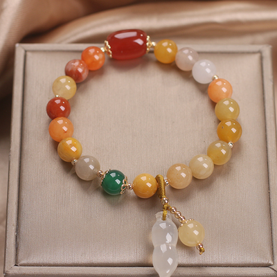 Natural Emerald Jade stone & Agate Peanut Bracelet