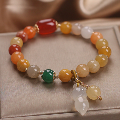 Natural Emerald Jade stone & Agate Peanut Bracelet