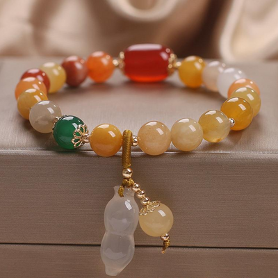 Natural Emerald Jade stone & Agate Peanut Bracelet