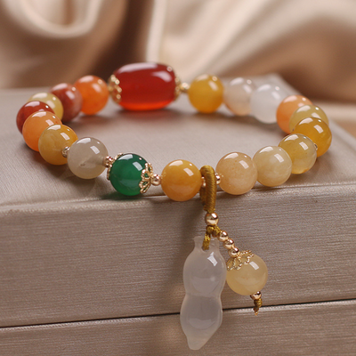 Natural Emerald Jade stone & Agate Peanut Bracelet