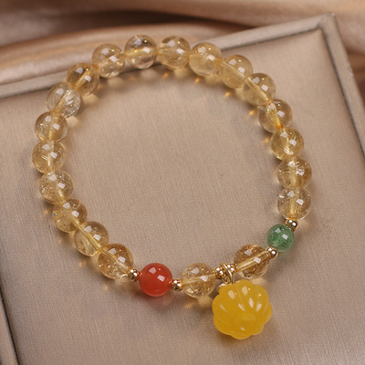 Natural Citrine & Jade Stone Pumpkin Bracelet