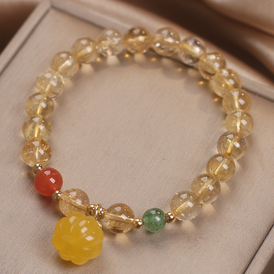 Natural Citrine & Jade Stone Pumpkin Bracelet