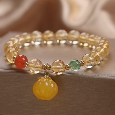Natural Citrine & Jade Stone Pumpkin Bracelet