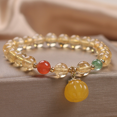 Natural Citrine & Jade Stone Pumpkin Bracelet