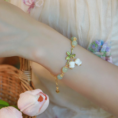 Lily of the Valley • Emerald Jade stone Bracelet