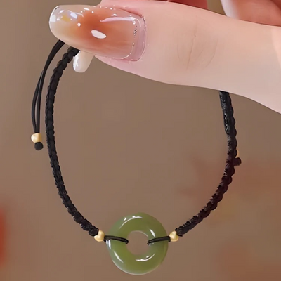 Safety Clasp Braided Cord Emerald Jade Stone Bracelet