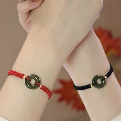 Safety Clasp Braided Cord Emerald Jade Stone Bracelet