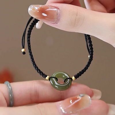 Safety Clasp Braided Cord Emerald Jade Stone Bracelet