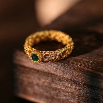 Faith • Natural Emerald Jade stone Openwork ring