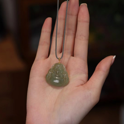 Zen Buddha • Natural Emerald Jade stone necklace