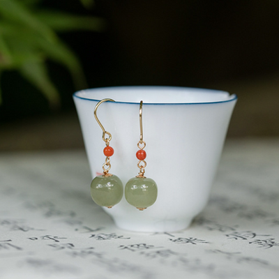 Wealth & Abundance • Natural Emerald Jade stone earrings