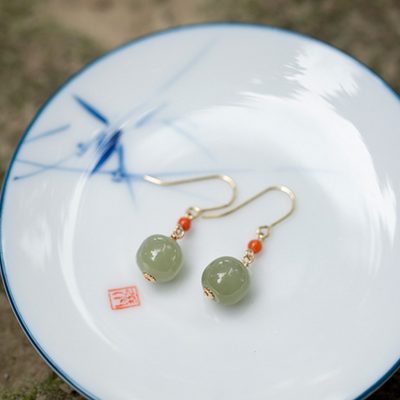 Wealth & Abundance • Natural Emerald Jade stone earrings
