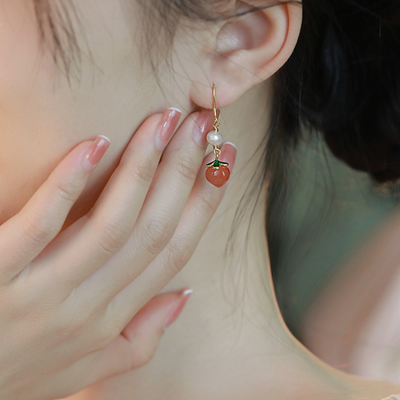 Peach • Red Agate&Pearl Earrings