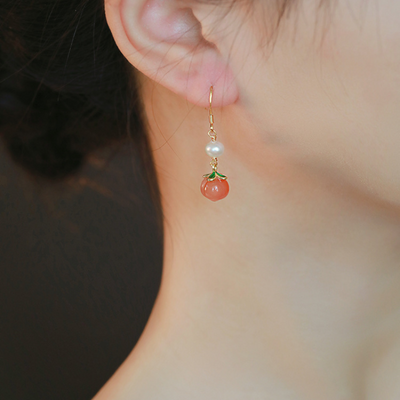 Peach • Red Agate&Pearl Earrings