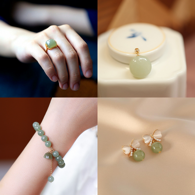 Lotus • Natural Emerald Jade stone set of four
