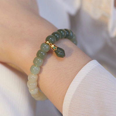 Lily of the Valley • Natural Gradient Emerald Jade stone Bracelet