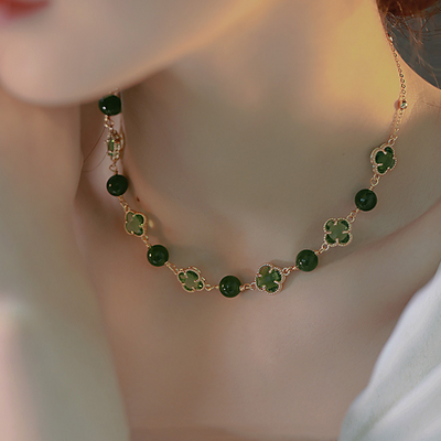 Lucky • Chrysoprase four-leaf clover necklace