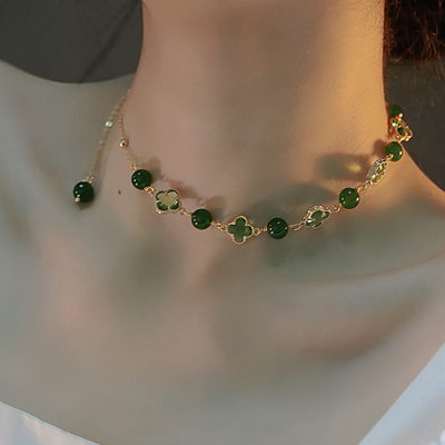 Lucky • Chrysoprase four-leaf clover necklace