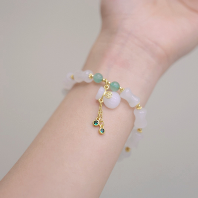 Natural White Jade • Bamboo Bracelet