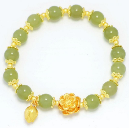 Lucky Lotus • Emerald Jade stone bracelet