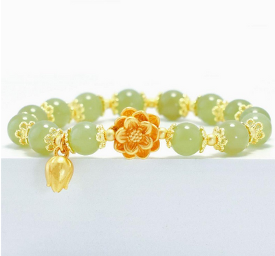 Lucky Lotus • Emerald Jade stone bracelet