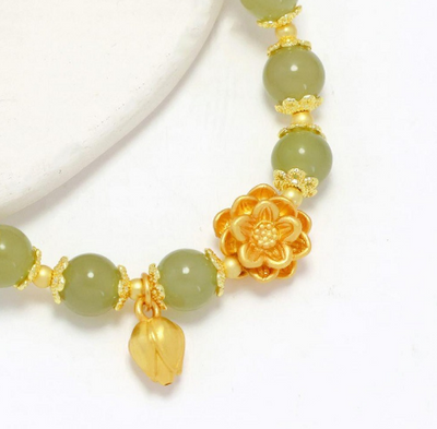 Lucky Lotus • Emerald Jade stone bracelet