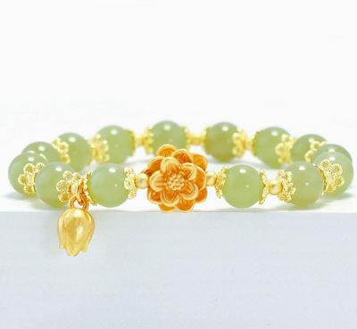 Lucky Lotus • Emerald Jade stone bracelet