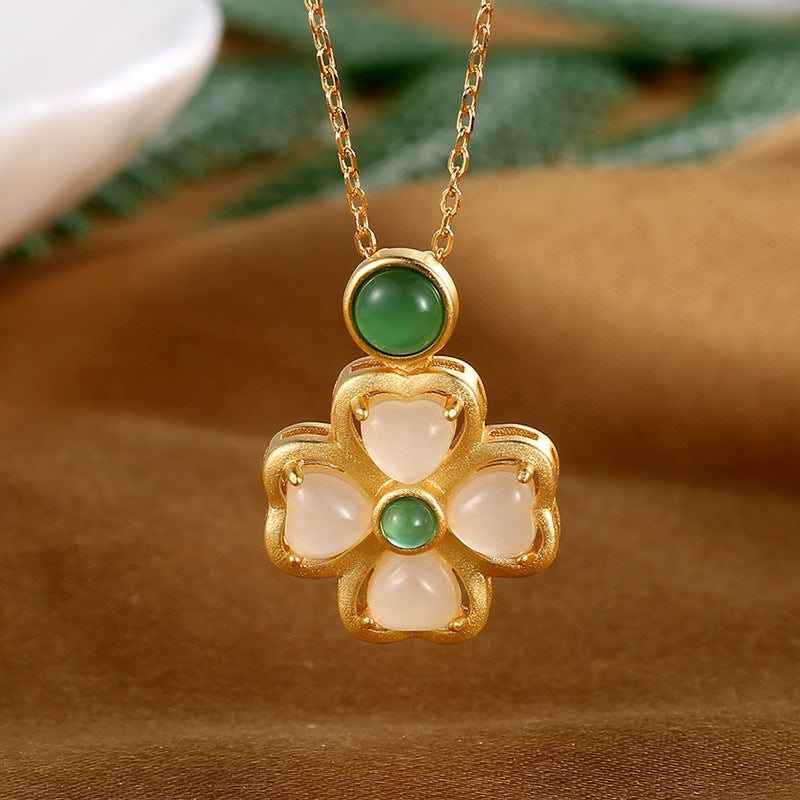 Sun flower Emerald Jade stone Necklace