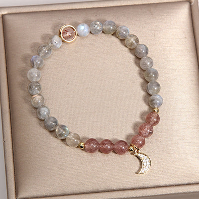 Moon ? Strawberry Crystal Grey Moonstone Bracelet